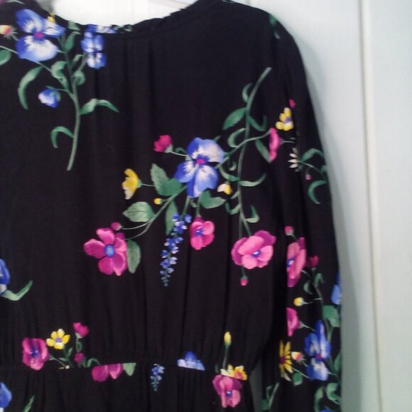 Old Navy Dress Women S Long Sleeve Elastic Waist Floral Black Colorful - Picture 13 of 16